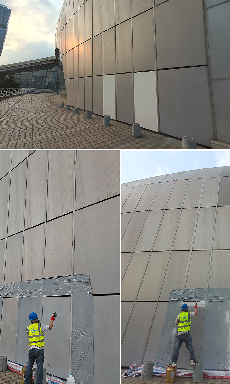 廣州南沙體育館幕墻翻新涂料效果 幕墻翻新涂料施工效果展示